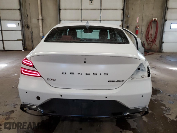 2022 Genesis G70 Launch Edition with VIN KMTG14TE6NU082327, listed as a Copart auction lot 83099774 with 33,479 mi miles and Salvage Title. Bid and sale history available at DreamBid. Image 6.