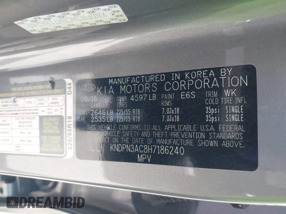 2017 Kia Sportage EX with VIN KNDPN3AC8H7186240, listed as a IAAI auction lot 42283574 with 100,153 mi miles and . Bid and sale history available at DreamBid. Image 9.