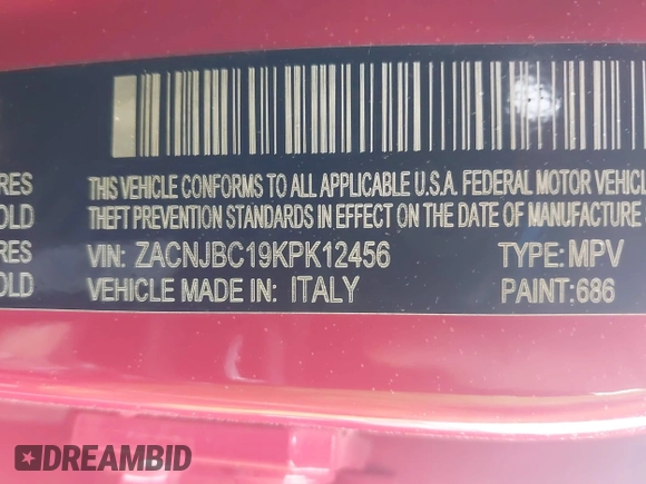 2019 Jeep Renegade Trailhawk with VIN ZACNJBC19KPK12456, listed as a IAAI auction lot 42418281 with 39,231 mi miles and . Bid and sale history available at DreamBid. Image 9.