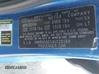 2004 Hyundai Elantra GT z VIN KMHDN56D14U128168, wystawiony jako IAAI lot #42229440 z przebiegiem 192 864 mil mil oraz . Historia ofert i sprzedaży dostępna na DreamBid. Obrazek 9.