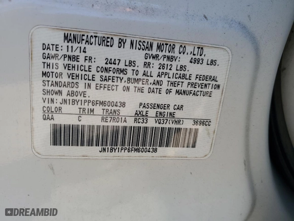 2015 Infiniti Q70L with VIN JN1BY1PP6FM600438, listed as a Copart auction lot 47404415 with 258,348 mi miles and Salvage Title. Bid and sale history available at carsss.com. Image 12.