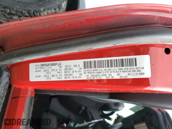 2014 Jeep Wrangler Sport with VIN 1C4AJWAG1EL143206, listed as a Copart auction lot 51167695 with 100,734 mi miles and Salvage Title. Bid and sale history available at carsss.com. Image 12.