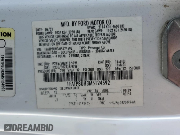 2021 Ford Mustang EcoBoost с VIN 1FATP8UH3M5124592, выставлен на аукционе Copart как лот 61158265 с пробегом 101 383 миль миль и Списание • Salvage title. История ставок и продаж доступна на DreamBid. Изображение 13.