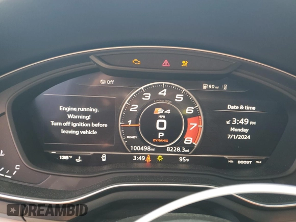 2018 Audi S4 Premium Plus with VIN WAUB4AF48JA001810, listed as a Copart auction lot 60475564 with 100,498 mi miles and Salvage Title. Bid and sale history available at carsss.com. Image 9.