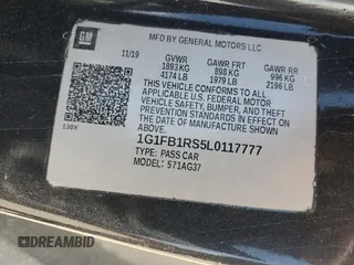 2020 Chevrolet Camaro 1LT with VIN 1G1FB1RS5L0117777, listed as a Copart auction lot 55359285 with 67,791 mi miles and Salvage Title. Bid and sale history available at carsss.com. Image 12.