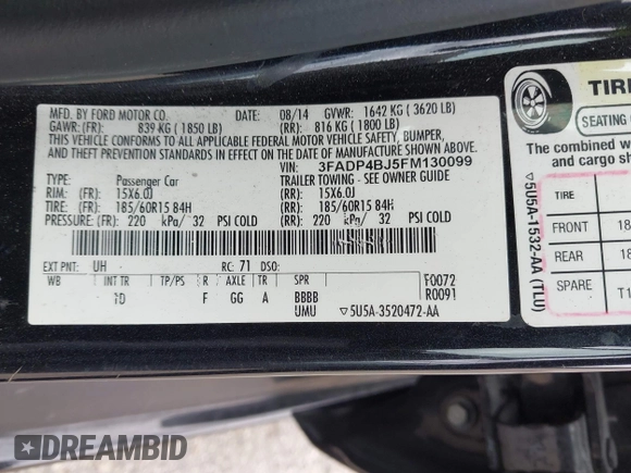 2015 Ford Fiesta SE with VIN 3FADP4BJ5FM130099, listed as a IAAI auction lot 42126960 with 82,299 mi miles and . Bid and sale history available at DreamBid. Image 9.