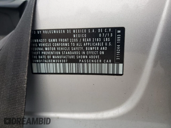 2014 Volkswagen Jetta SE with VIN 3VWD17AJXEM359307, listed as a Copart auction lot 59985785 with 152,180 mi miles and Clean title. Bid and sale history available at DreamBid. Image 12.