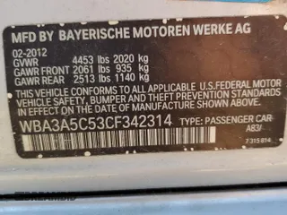 2012 BMW 3 Series 328i with VIN WBA3A5C53CF342314, listed as a Copart auction lot 52283235 with 158,933 mi miles and Salvage Title. Bid and sale history available at carsss.com. Image 12.