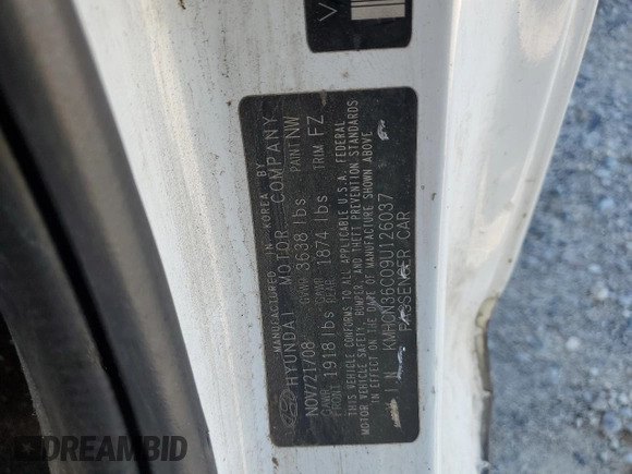 2009 Hyundai Accent Auto SE with VIN KMHCN36C09U126037, listed as a Copart auction lot 80052654 with 215,710 mi miles and Salvage Title. Bid and sale history available at carsss.com. Image 12.