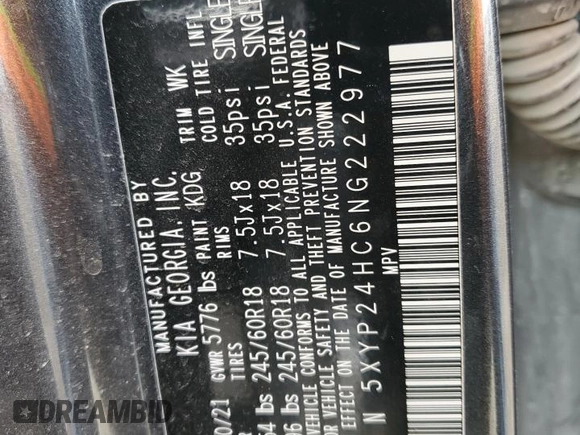2022 Kia Telluride LX with VIN 5XYP24HC6NG222977, listed as a Copart auction lot 49654395 with 101,853 mi miles and Salvage title. Bid and sale history available at DreamBid. Image 13.
