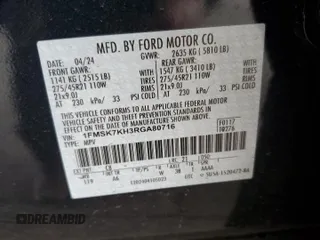 2024 Ford Explorer ST-Line z VIN 1FMSK7KH3RGA80716, wystawiony jako Copart lot #51123065 z przebiegiem 7 265 mil mil oraz Szkoda całkowita • Salvage title. Historia ofert i sprzedaży dostępna na DreamBid. Obrazek 15.
