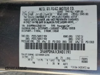 2012 Ford Fusion SE with VIN 3FAHP0HA1CR401191, listed as a Copart auction lot 61968675 with 177,018 mi miles and Salvage title. Bid and sale history available at DreamBid. Image 13.