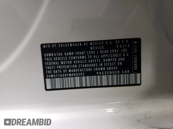 2015 Volkswagen Golf GTI SE with VIN 3VW5T7AU6FM000353, listed as a Copart auction lot 50145825 with 107,342 mi miles and Salvage Title. Bid and sale history available at carsss.com. Image 12.
