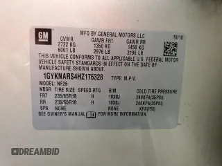 2017 Cadillac XT5 FWD с VIN 1GYKNARS4HZ176328, выставлен на аукционе Copart как лот 58874135 с пробегом Не указан миль и На запчасти • Non repairable. История ставок и продаж доступна на DreamBid. Изображение 13.