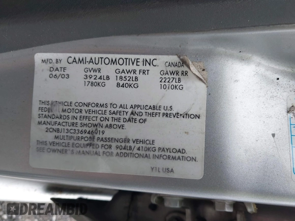 2003 Chevrolet Tracker with VIN 2CNBJ13C336946019, listed as a IAAI auction lot 41814810 with 112,317 mi miles and . Bid and sale history available at DreamBid. Image 9.