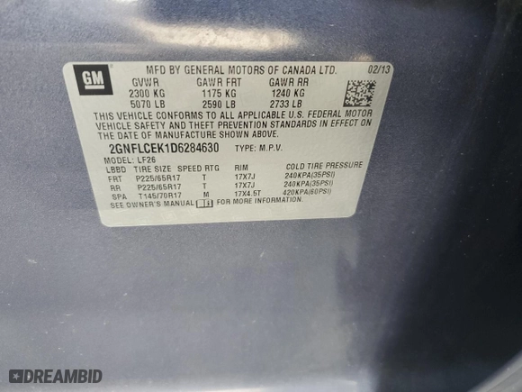 2013 Chevrolet Equinox LS with VIN 2GNFLCEK1D6284630, listed as a Copart auction lot 50957535 with 122,311 mi miles and Salvage Title. Bid and sale history available at carsss.com. Image 14.