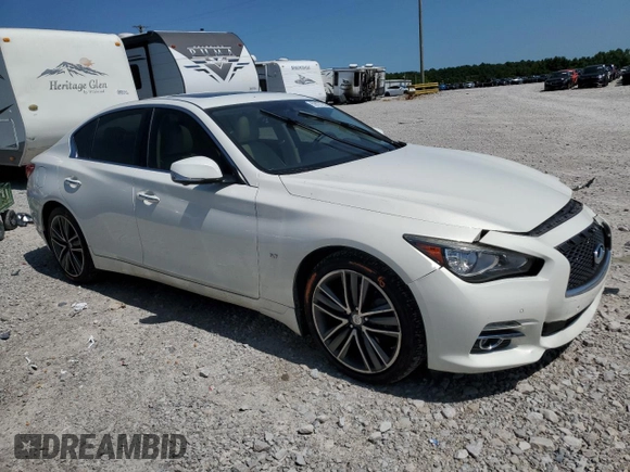2015 Infiniti Q50 Premium with VIN JN1BV7AR9FM392349, listed as a Copart auction lot 59121255 with 104,199 mi miles and Salvage title. Bid and sale history available at DreamBid. Image 4.