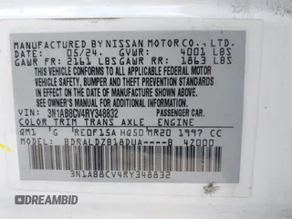 2024 Nissan Sentra SV with VIN 3N1AB8CV4RY348832, listed as a IAAI auction lot 42665119 with 35,994 mi miles and . Bid and sale history available at DreamBid. Image 9.