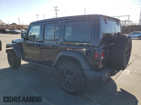 2021 Jeep Wrangler Unlimited Willys with VIN 1C4HJXDGXMW714608, listed as a Copart auction lot 47487375 with 20,260 mi miles and Clean title. Bid and sale history available at DreamBid. Image 2.