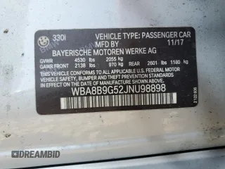 2018 BMW 3 Series 330i with VIN WBA8B9G52JNU98898, listed as a Copart auction lot 50953775 with 89,574 mi miles and Clean Title. Bid and sale history available at carsss.com. Image 12.