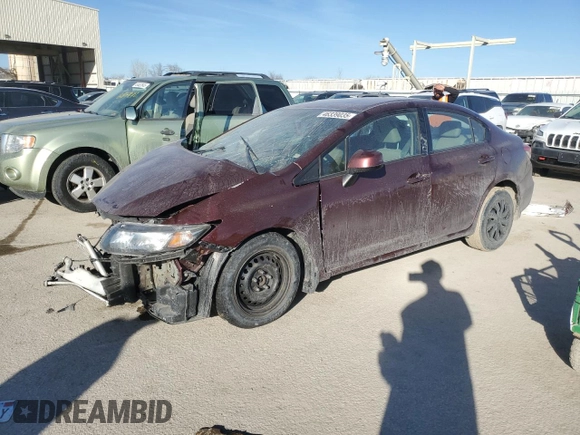 2013 Honda Civic LX with VIN 19XFB2F54DE037147, listed as a Copart auction lot 46339035 with Not Provided miles and Salvage Title. Bid and sale history available at DreamBid. Image 1.