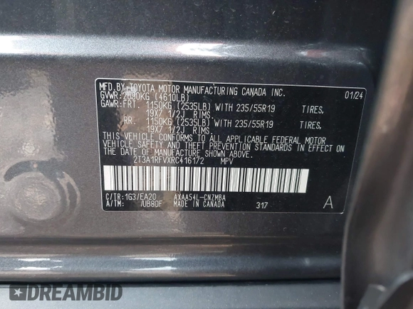 2024 Toyota RAV4 XLE Premium z VIN 2T3A1RFVXRC416172, wystawiony jako IAAI lot #41095757 z przebiegiem 13 208 mil mil oraz . Historia ofert i sprzedaży dostępna na DreamBid. Obrazek 9.