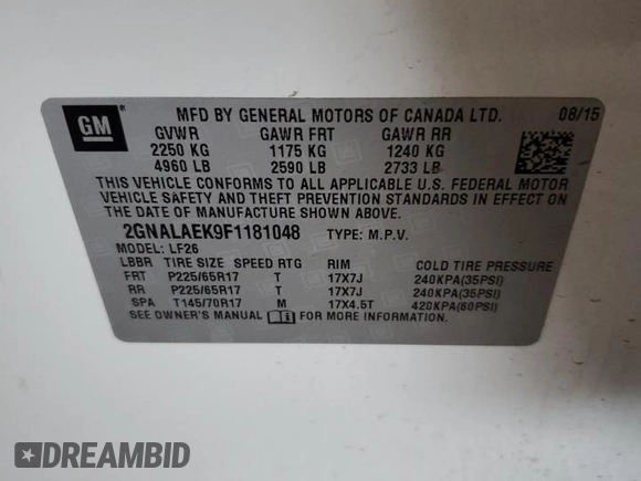 2015 Chevrolet Equinox LS with VIN 2GNALAEK9F1181048, listed as a Copart auction lot 51294485 with 74,602 mi miles and Salvage Title. Bid and sale history available at carsss.com. Image 15.