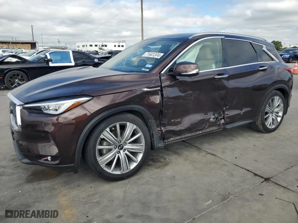 2021 Infiniti QX50 ESSENTIAL with VIN 3PCAJ5CA8MF100096, listed as a Copart auction lot 71441374 with 24,711 mi miles and Salvage Title. Bid and sale history available at carsss.com. Image 1.