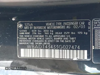 2003 BMW 5 Series 525i z VIN WBADT43433G027474, wystawiony jako IAAI lot #41610104 z przebiegiem 121 958 mil mil oraz . Historia ofert i sprzedaży dostępna na DreamBid. Obrazek 9.