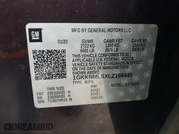 2020 GMC Acadia SLT z VIN 1GKKNMLSXLZ169445, wystawiony jako Copart lot #53445145 z przebiegiem 32 860 mil mil oraz Szkoda całkowita • Salvage title. Historia ofert i sprzedaży dostępna na DreamBid. Obrazek 14.