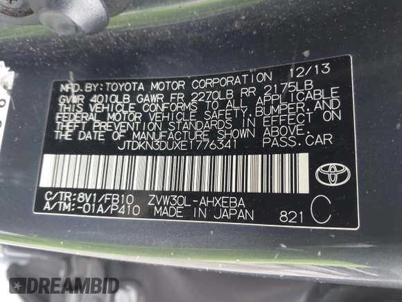 2014 Toyota Prius Four with VIN JTDKN3DUXE1776341, listed as a IAAI auction lot 41740542 with 199,746 mi miles. Bid and sale history available at carsss.com. Image 9.