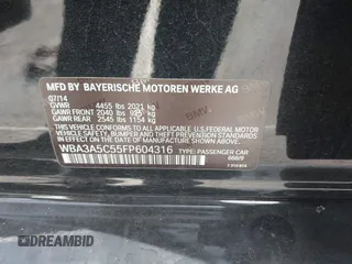 2015 BMW 3 Series 328i with VIN WBA3A5C55FP604316, listed as a IAAI auction lot 41915627 with 120,594 mi miles. Bid and sale history available at carsss.com. Image 9.