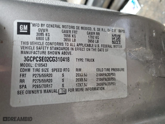 2012 Chevrolet Silverado 1500 LT with VIN 3GCPCSE02CG310418, listed as a Copart auction lot 43922025 with 159,283 mi miles and Salvage Title. Bid and sale history available at carsss.com. Image 13.