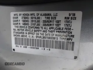 2009 Honda Odyssey Touring с VIN 5FNRL38979B005813, выставлен на аукционе IAAI как лот 41049383 с пробегом 174 897 миль миль и . История ставок и продаж доступна на DreamBid. Изображение 9.