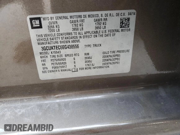 2014 Chevrolet Silverado 1500 High Country with VIN 3GCUKTEC6EG438556, listed as a Copart auction lot 54818993 with 91,398 mi miles and Salvage Title. Bid and sale history available at DreamBid. Image 13.