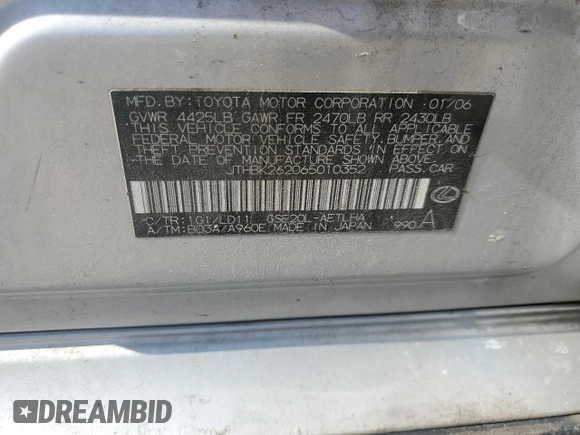 2006 Lexus IS 250 z VIN JTHBK262065010352, wystawiony jako Copart lot #54377755 z przebiegiem 83 231 mil mil oraz Szkody całkowita. Historia ofert i sprzedaży dostępna na DreamBid. Obrazek 13.