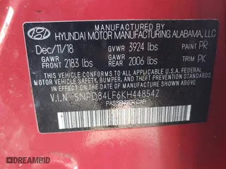 2019 Hyundai Elantra SEL with VIN 5NPD84LF6KH448542, listed as a IAAI auction lot 41661274 with 86,870 mi miles. Bid and sale history available at carsss.com. Image 9.