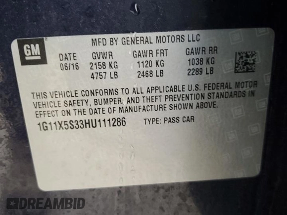 2017 Chevrolet Impala LS with VIN 1G11X5S33HU111286, listed as a Copart auction lot 42824645 with 171,388 mi miles and Salvage title. Bid and sale history available at DreamBid. Image 14.
