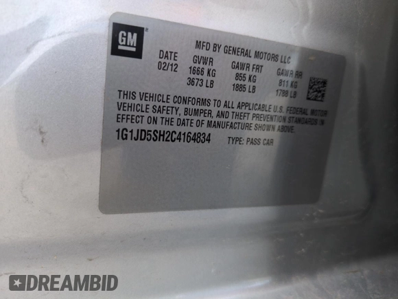 2012 Chevrolet Sonic LT z VIN 1G1JD5SH2C4164834, wystawiony jako Copart lot #53425665 z przebiegiem 89 043 mil mil oraz Szkoda całkowita • Salvage title. Historia ofert i sprzedaży dostępna na DreamBid. Obrazek 12.