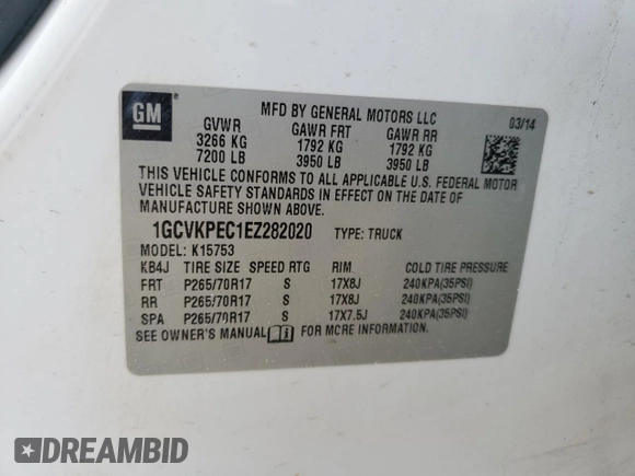 2014 Chevrolet Silverado 1500 Work Truck with VIN 1GCVKPEC1EZ282020, listed as a Copart auction lot 43467675 with 153,807 mi miles and Salvage Title. Bid and sale history available at DreamBid. Image 14.