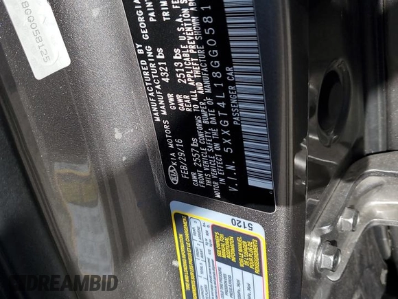 2016 Kia Optima LX Turbo with VIN 5XXGT4L18GG058125, listed as a Copart auction lot 48983835 with 241,533 mi miles and Salvage Title. Bid and sale history available at carsss.com. Image 12.