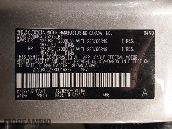 2024 Lexus NX 350h Premium with VIN 2T2GKCEZ3RC016337, listed as a IAAI auction lot 41922869 with 23,022 mi miles and . Bid and sale history available at DreamBid. Image 9.