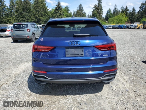 2023 Audi Q3 S line Premium Plus with VIN WA1EECF34P1117590, listed as a Copart auction lot 57404685 with 14,486 mi miles and Salvage title. Bid and sale history available at DreamBid. Image 6.