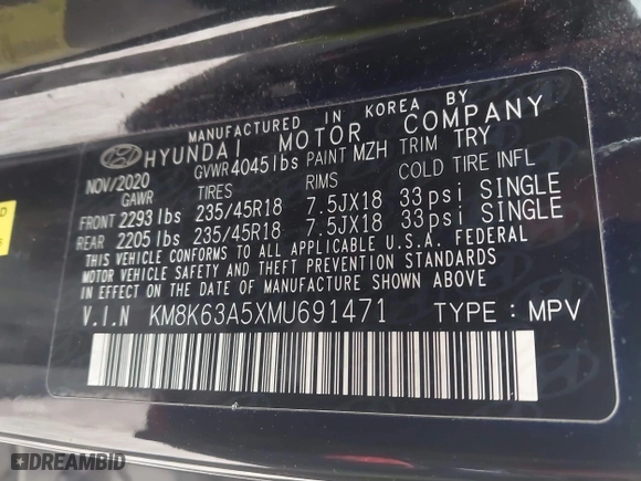 2021 Hyundai Kona NIGHT with VIN KM8K63A5XMU691471, listed as a IAAI auction lot 41589254 with 56,083 mi miles. Bid and sale history available at carsss.com. Image 9.