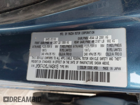 2018 Mazda CX-5 Touring z VIN JM3KFACM5J1442416, wystawiony jako IAAI lot #42093137 z przebiegiem 65 102 mil mil oraz . Historia ofert i sprzedaży dostępna na DreamBid. Obrazek 9.