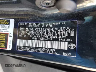 2016 Toyota Camry XLE with VIN 4T1BF1FK2GU553138, listed as a Copart auction lot 42605065 with 85,677 mi miles and Salvage Title. Bid and sale history available at DreamBid. Image 12.