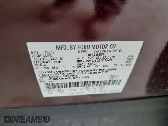 2018 Ford Explorer XLT с VIN 1FM5K8D87JGA50283, выставлен на аукционе Copart как лот 58915275 с пробегом 106 884 миль миль и Списание • Salvage title. История ставок и продаж доступна на DreamBid. Изображение 13.