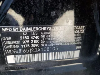 2003 Mercedes-Benz E-Class 3.2L with VIN WDBUF65J23A108105, listed as a Copart auction lot 79939884 with 238,172 mi miles and Salvage Title. Bid and sale history available at carsss.com. Image 14.