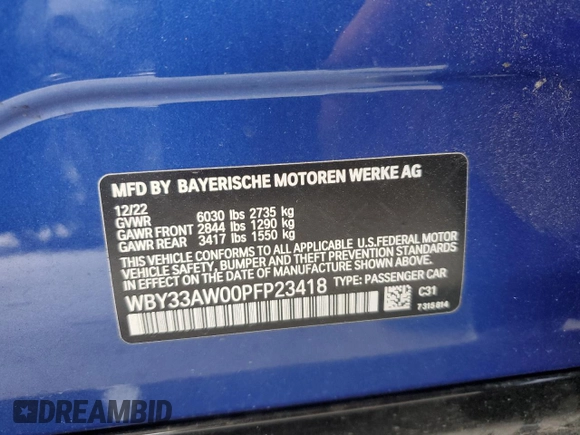 2023 BMW i4 M50 z VIN WBY33AW00PFP23418, wystawiony jako Copart lot #79086904 z przebiegiem 14 293 mil mil oraz Szkoda całkowita • Salvage title. Historia ofert i sprzedaży dostępna na DreamBid. Obrazek 12.