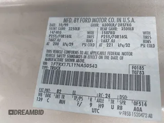 2000 Ford F-150 XL с VIN 1FTRX17L1YNA50543, выставлен на аукционе IAAI как лот 41864001 с пробегом 251 925 миль миль и . История ставок и продаж доступна на DreamBid. Изображение 9.
